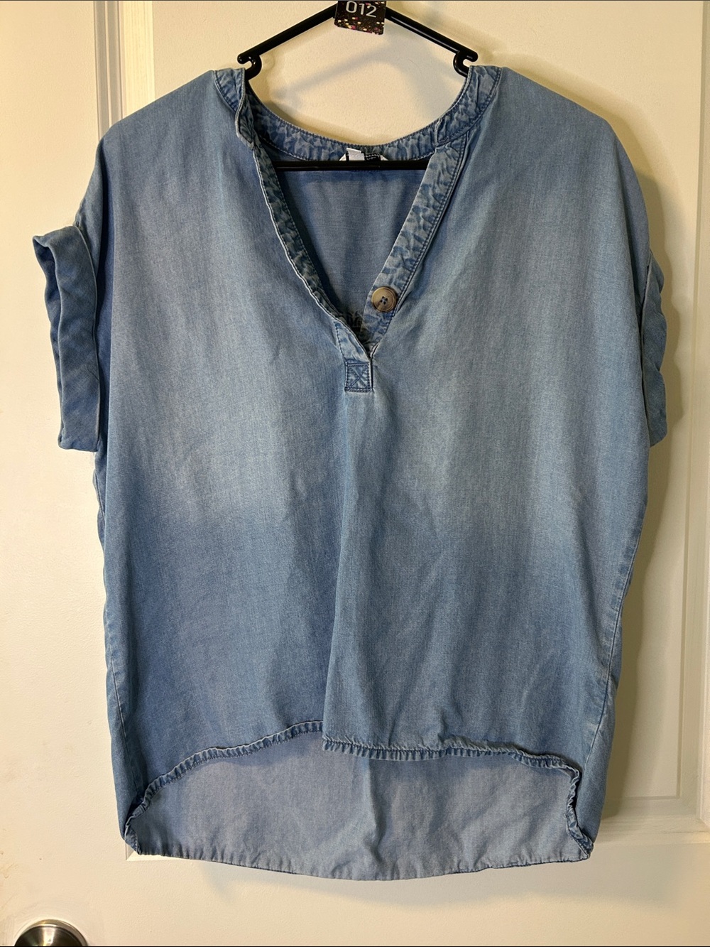 12. Reitmans Light Blue Denim-Look V-Neck Tunic Top